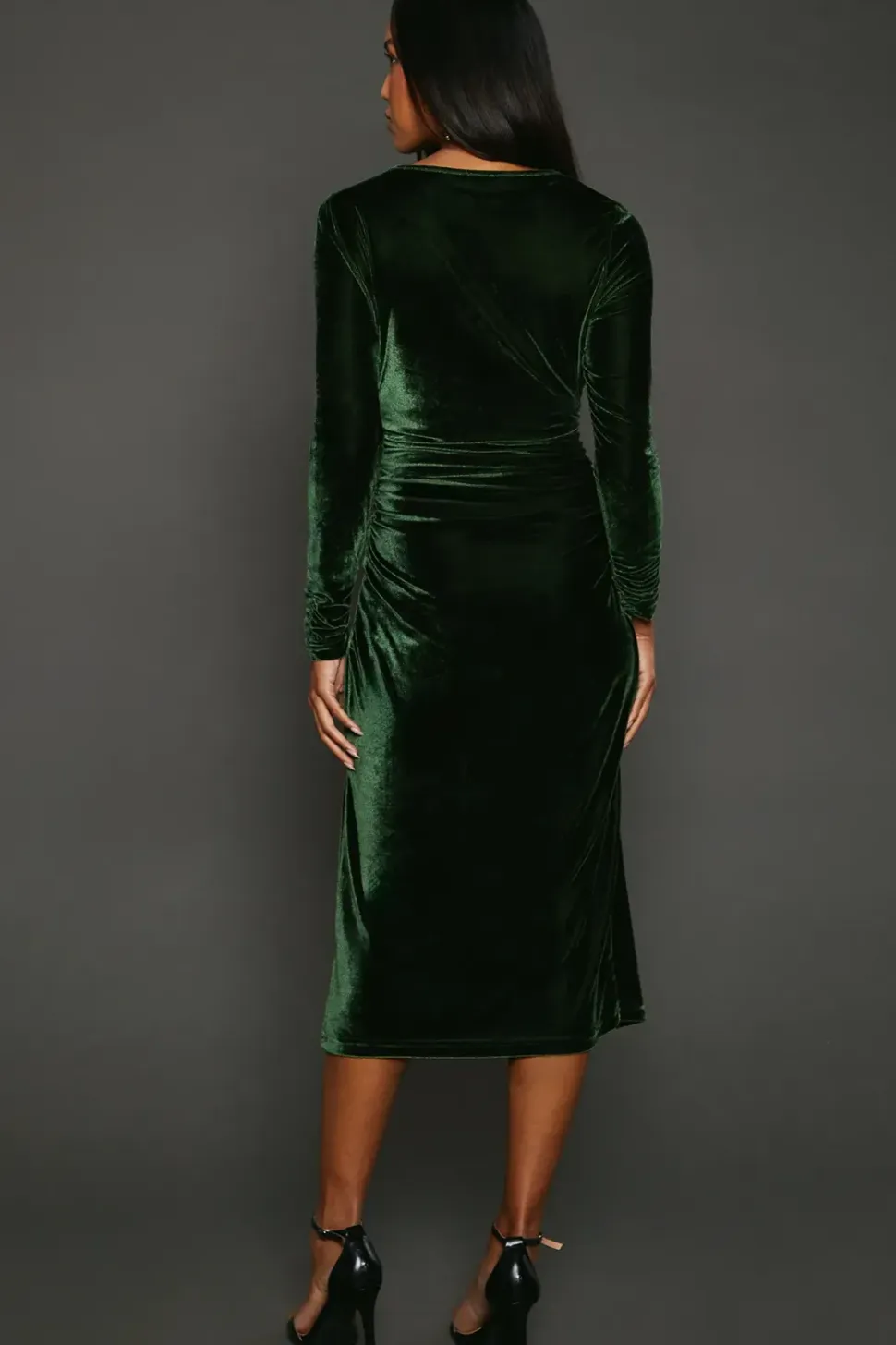 Green Velvet Asymmetric Cut Out Midaxi Dress