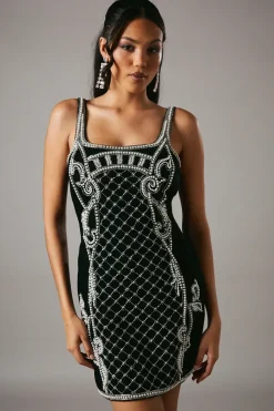 Green Velvet Pearl Mini Party Dress