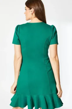 Green Zip Front Ponte Shift Dress