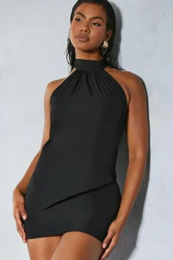 Grown On Neck Asymmetric Hem Top & Mini Skirt Co-ord