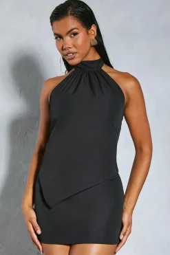Grown On Neck Asymmetric Hem Top & Mini Skirt Co-ord