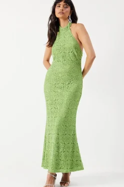 Guipure Lace Halter Midi Slip Dress