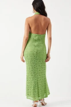 Guipure Lace Halter Midi Slip Dress
