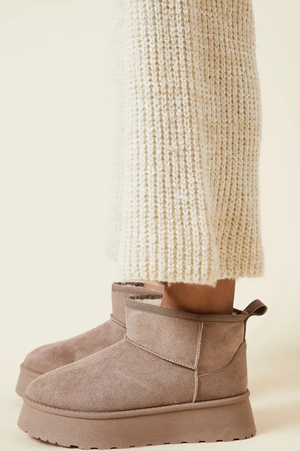 Hadiya Suedette Faux Fur Lined Cosy Chunky Flatform Ankle Boots