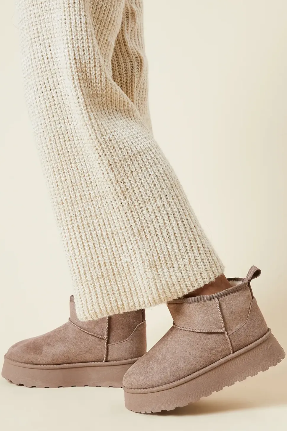 Hadiya Suedette Faux Fur Lined Cosy Chunky Flatform Ankle Boots