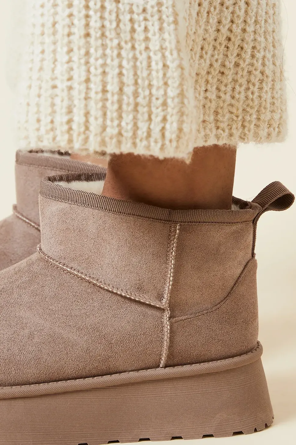 Hadiya Suedette Faux Fur Lined Cosy Chunky Flatform Ankle Boots