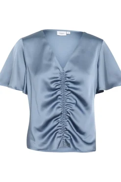 HafiaSZ Blouse V-neck Short Sleeve Satin-