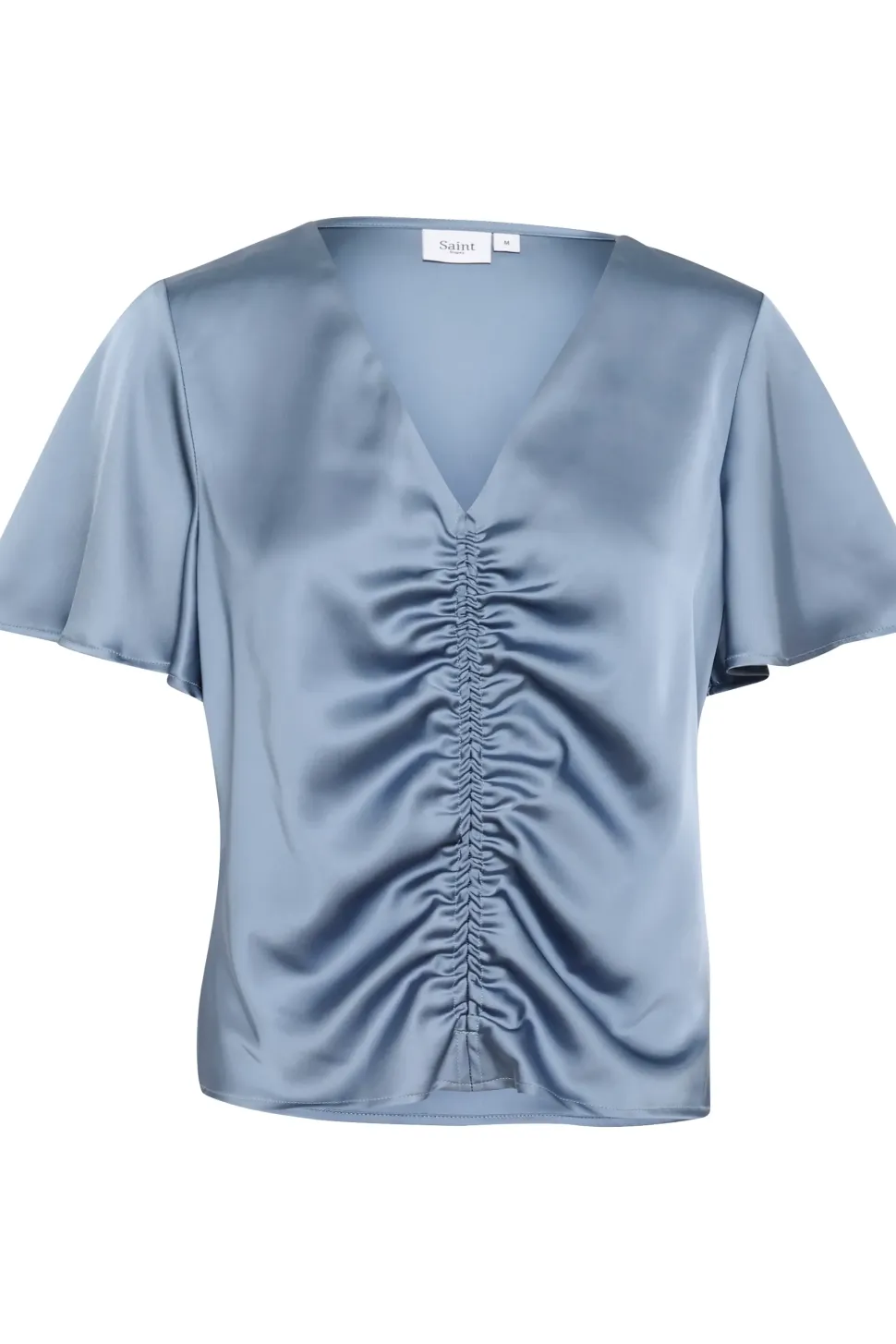HafiaSZ Blouse V-neck Short Sleeve Satin-