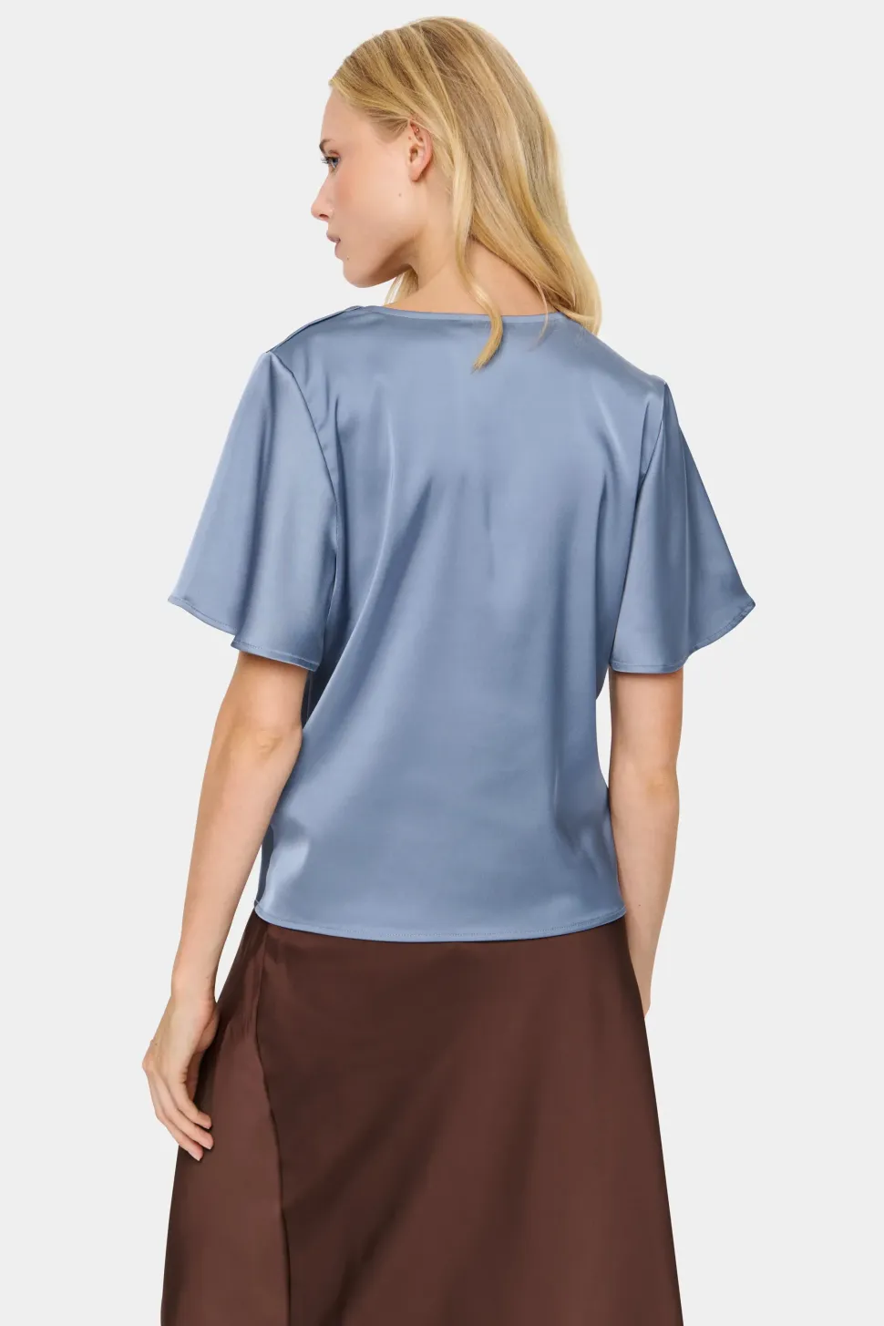 HafiaSZ Blouse V-neck Short Sleeve Satin-