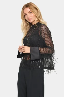 HalemaSZ Chiffon Sequin Fringe Blouse-
