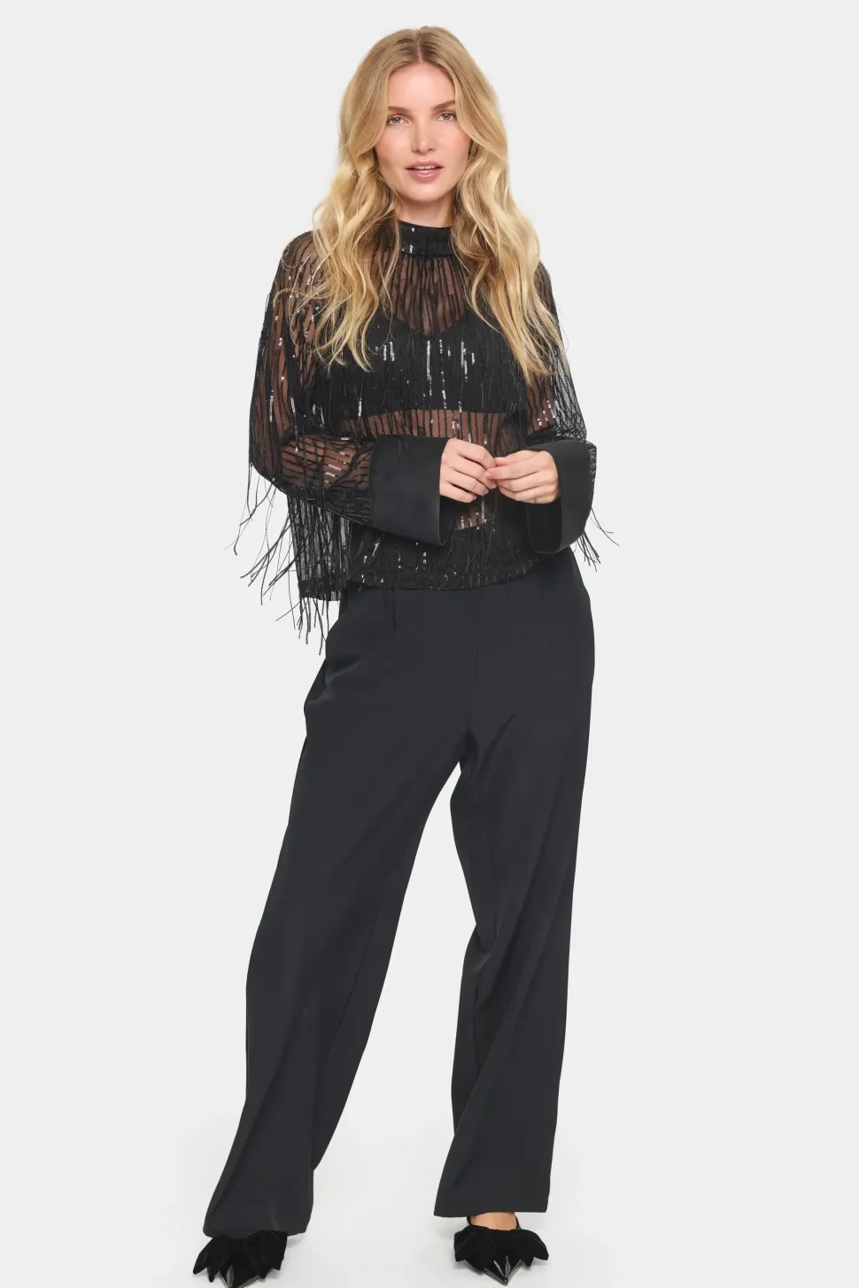 HalemaSZ Chiffon Sequin Fringe Blouse-