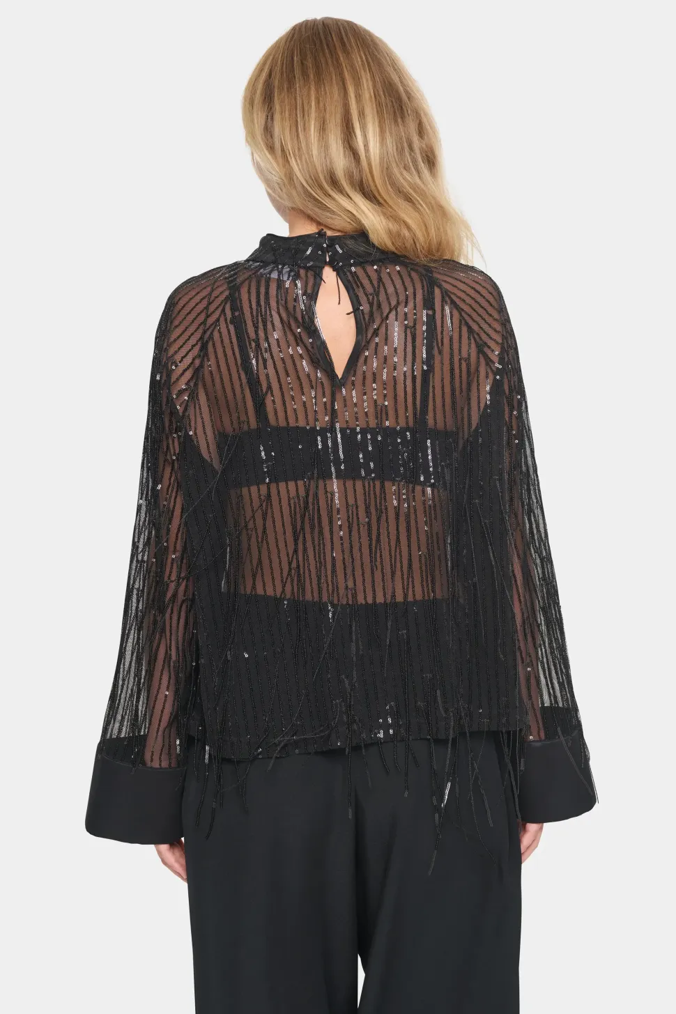 HalemaSZ Chiffon Sequin Fringe Blouse-