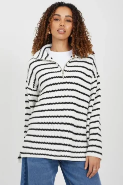 Half Zip Striped Fisherman Knit Jumper