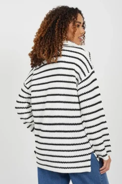Half Zip Striped Fisherman Knit Jumper