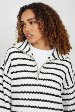 Half Zip Striped Fisherman Knit Jumper