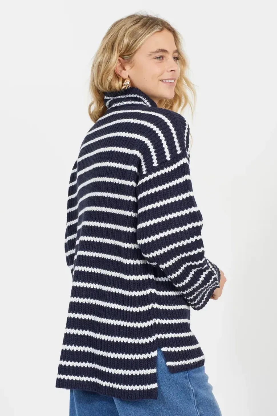 Half Zip Striped Fisherman Knit Jumper