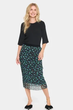 HaliejadeSZ Printed Mesh Midi Skirt-