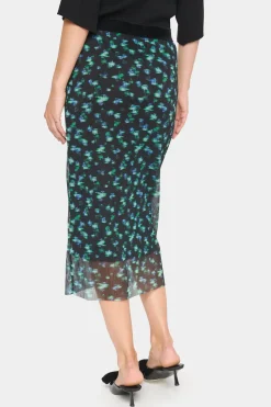 HaliejadeSZ Printed Mesh Midi Skirt-