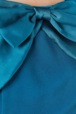 Halterneck Bow Detail Contrast Satin Maxi Dress