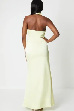 Halterneck Corsage Satin Maxi Dress