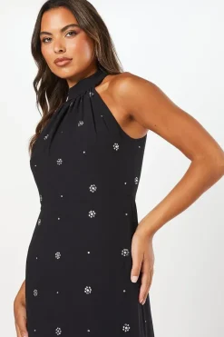 Halterneck Georgette With Embellished Crystals Maxi Dress