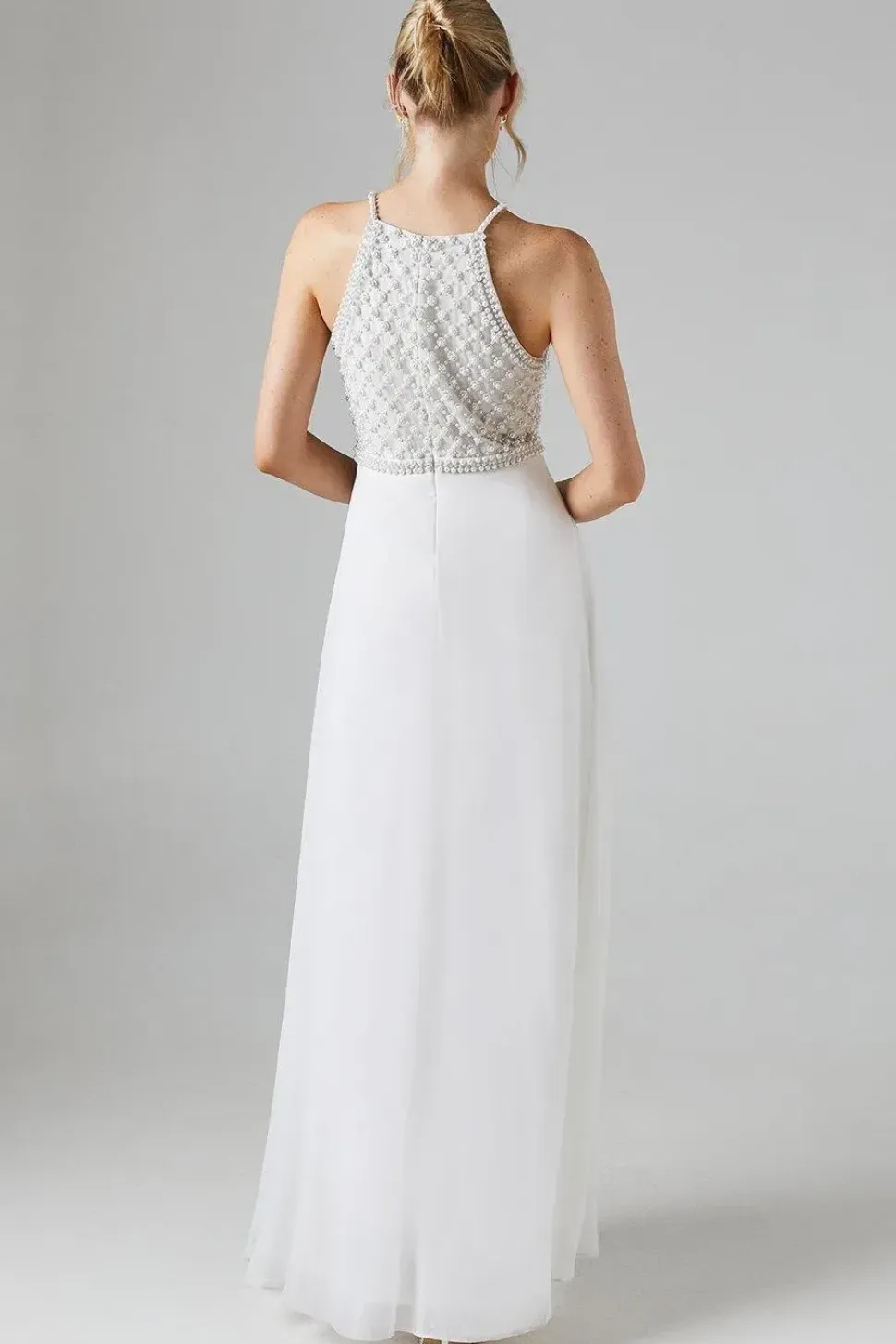 Halterneck Pearl Embellishment Georgette Wedding Dress
