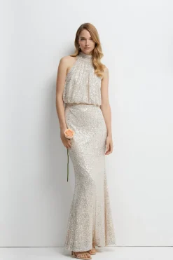 Halterneck Sequin Bridesmaids Maxi Dress
