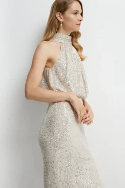 Halterneck Sequin Bridesmaids Maxi Dress
