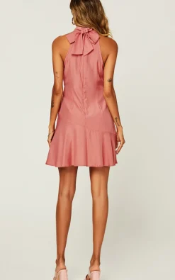 Halter Neck Tie Back Hem Detail Mini Dress In Pink