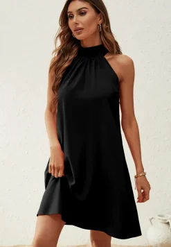 Halter Neck Tie Back Mini Dress In Black