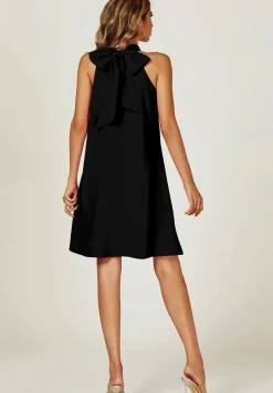 Halter Neck Tie Back Mini Dress In Black
