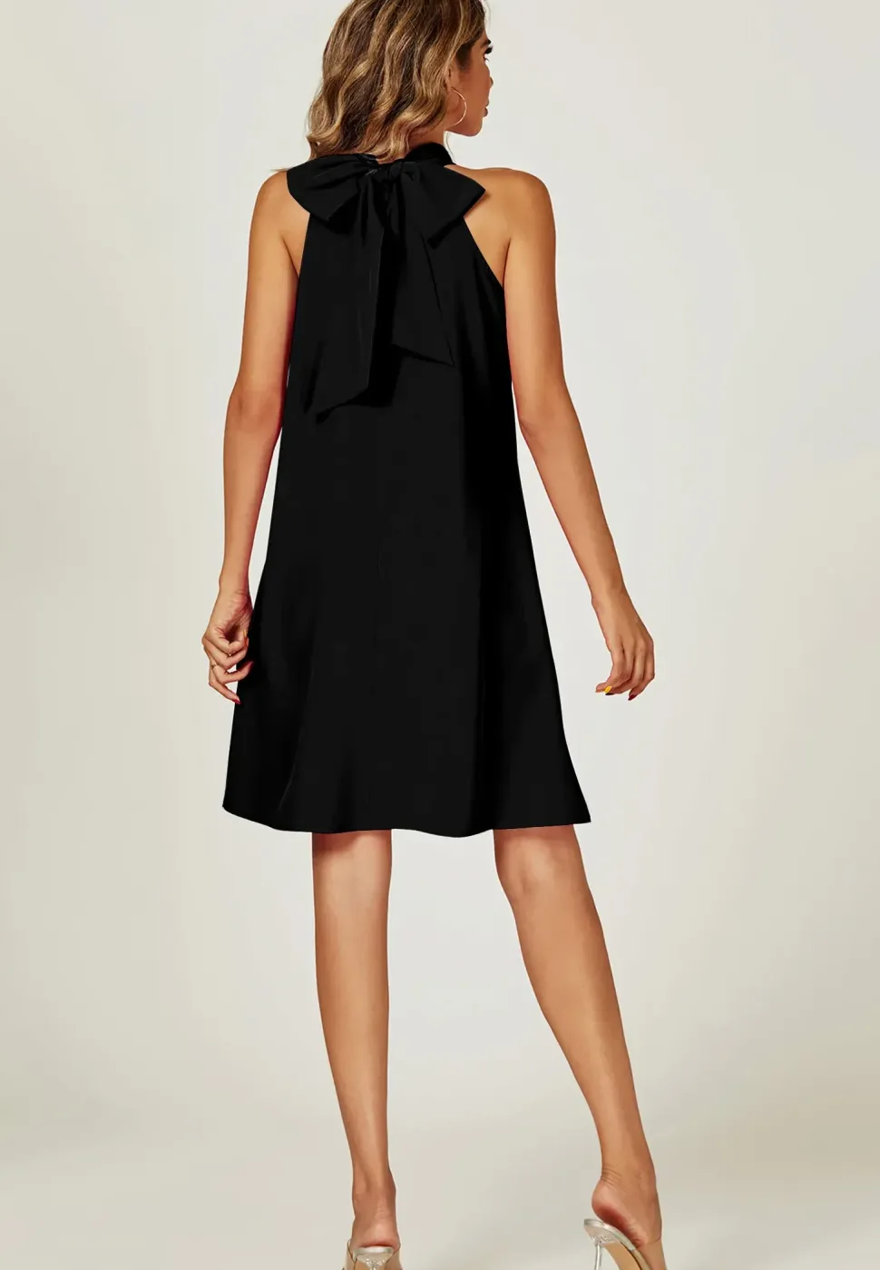 Halter Neck Tie Back Mini Dress In Black