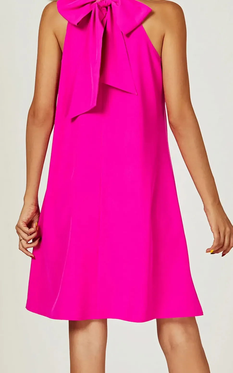 Halter Neck Tie Back Mini Dress In Magenta