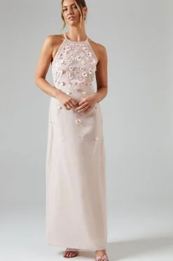 Halterneck Trailing Floral Embellished Bridesmaids Dress