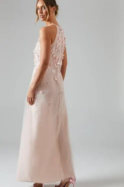 Halterneck Trailing Floral Embellished Bridesmaids Dress