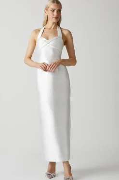 Halterneck Twill Column Wedding Dress