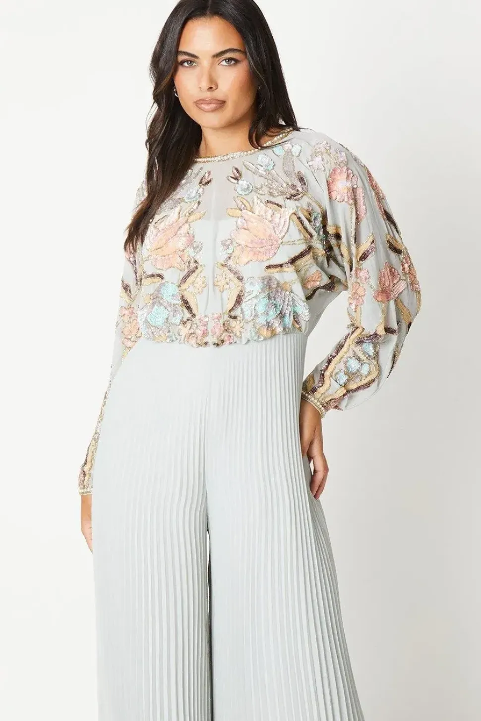 Hand Embellished Bodice Jumpsuit With Pleated Trouser