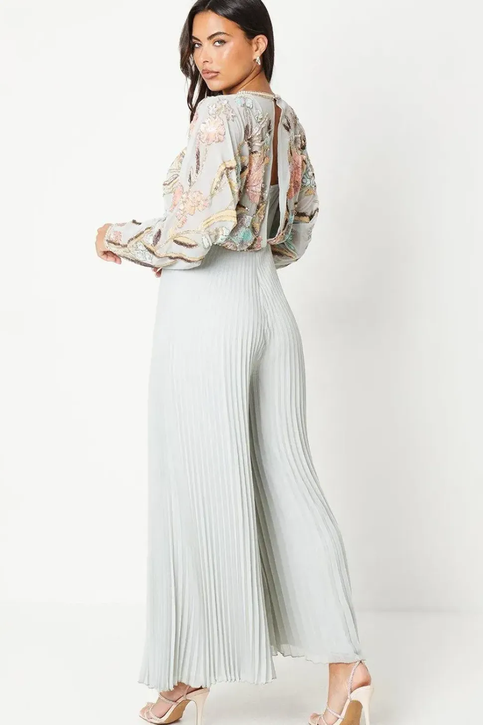 Hand Embellished Bodice Jumpsuit With Pleated Trouser