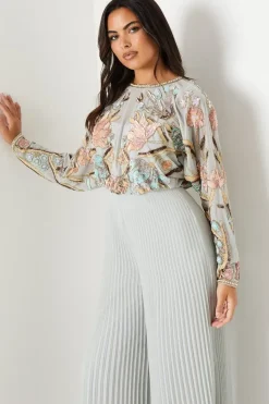 Hand Embellished Bodice Jumpsuit With Pleated Trouser