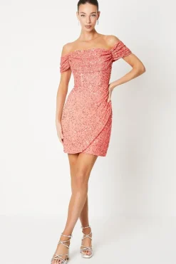 Hand Embellished Corset Bodice Bardot Mini Dress