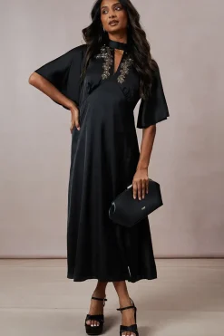 Hand Embellished Satin Maxi Dress