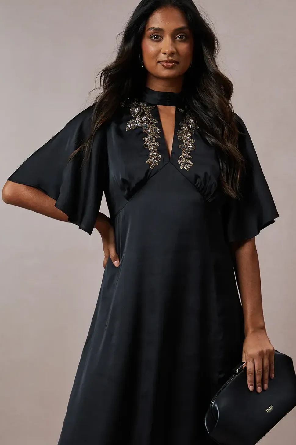Hand Embellished Satin Maxi Dress