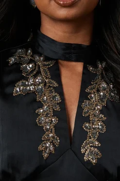 Hand Embellished Satin Maxi Dress
