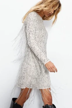 Hand Embellished Sequin Fringe Tassel Mini Dress