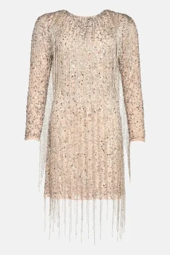 Hand Embellished Sequin Fringe Tassel Mini Dress