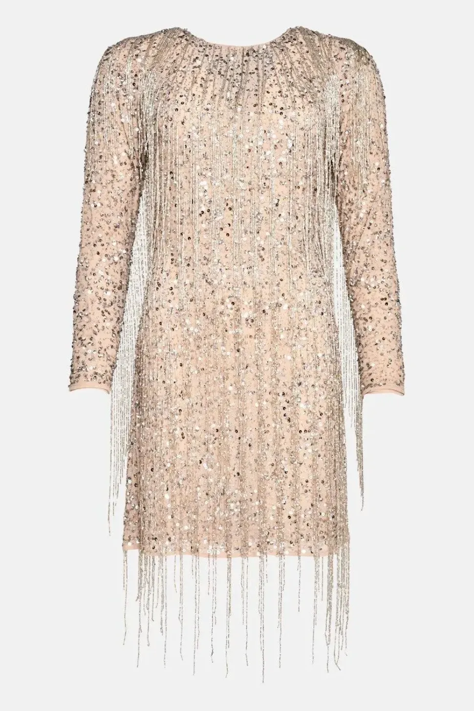 Hand Embellished Sequin Fringe Tassel Mini Dress