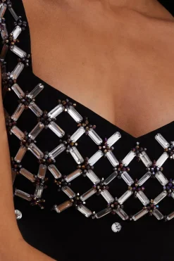 Hand Embellished Sequin Panel Georgette Mini Dress