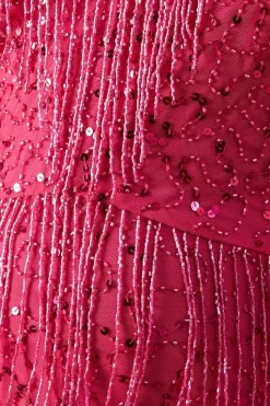 Hand Embellished Sequin Plunge Neck Fringe Jumpsuit