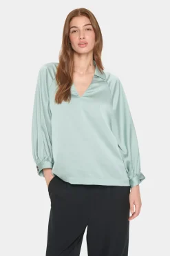 HandianiSZ Johnny Collar Satin Blouse-