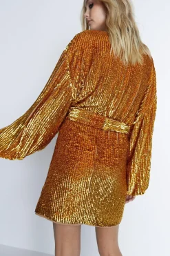 Hand Sequined Belted Mini Dress